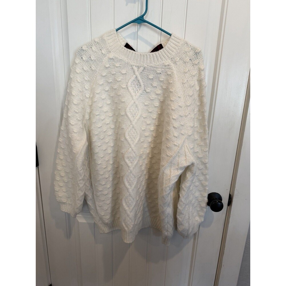 Altar’d State Women’s Small Oversized Ivory Cable Knit Bow Back Sweater